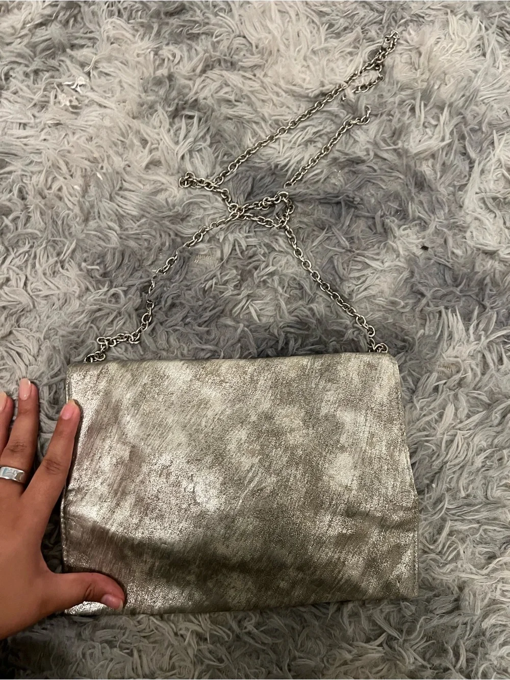 Silver Metallic Envelope Chain Shoulder Bag